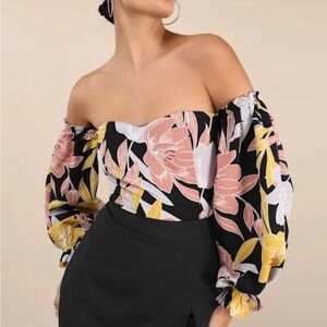 Lulu's Black Floral Off-Shoulder Blouse